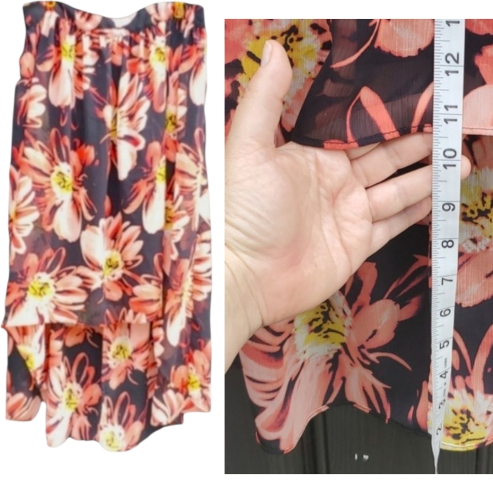Boho Hilo Floral Skirt 10 Attached Half Slip Crep…